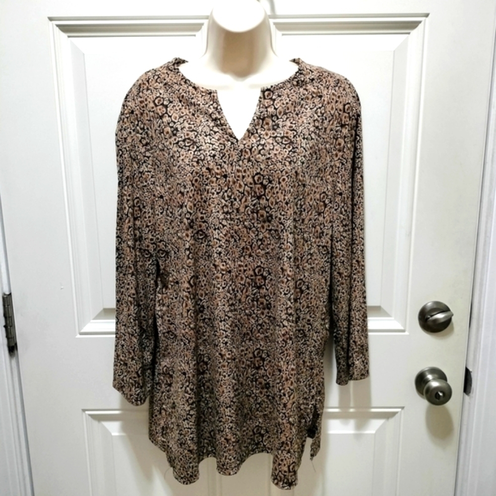 Sag Harbor Print Blouse - Black and Brown